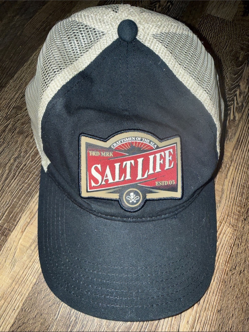 Salt Life Black and Cream Mesh Patch Trucker Hat